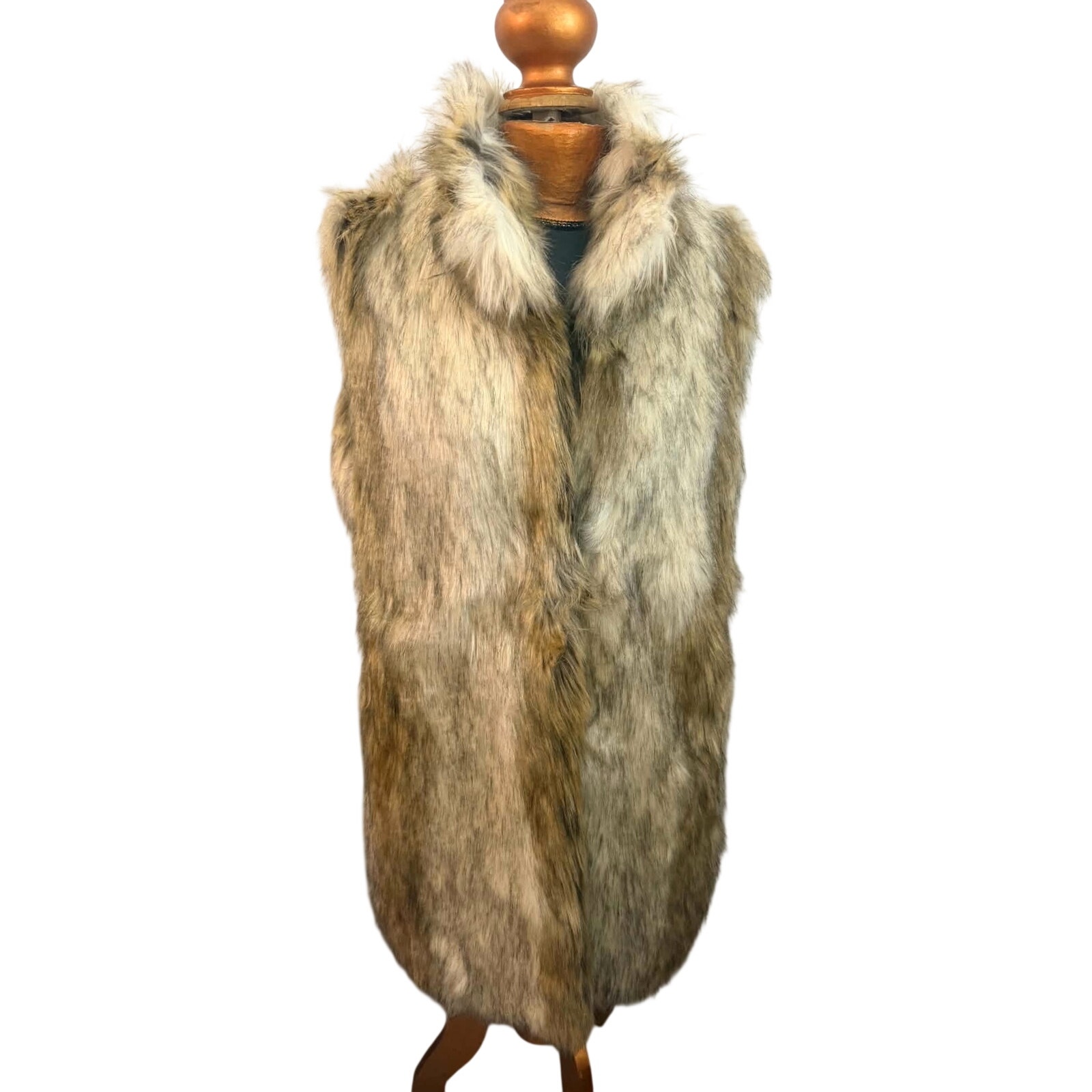 Donna Salyers Fabulous Furs Long Faux Fur Vest Size L Luxe Statement Layer Euc — image 3 of 6